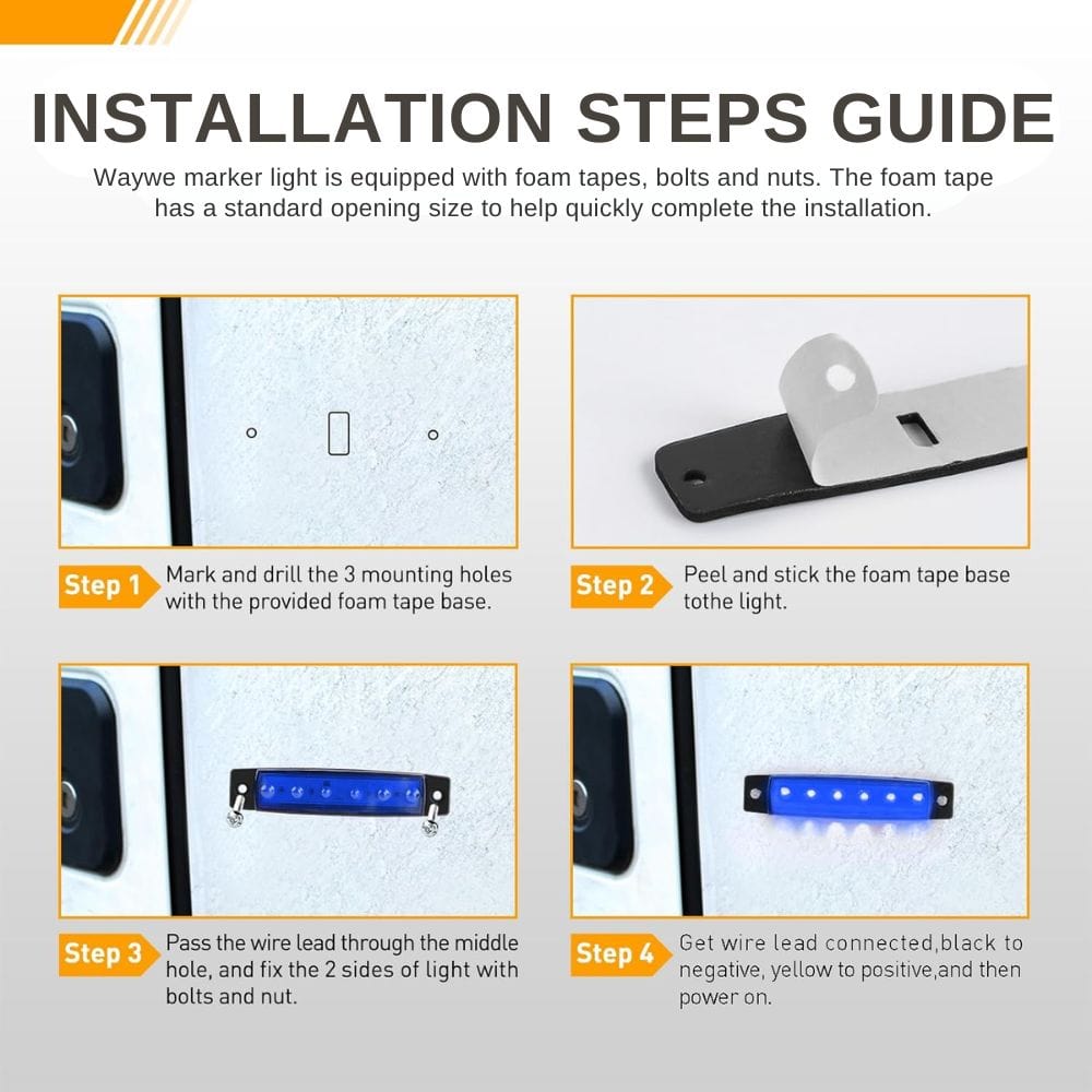 Waywe 3.8Inch Side Marker Light 10PCS 6LED Blue Trailer Camper Clearance Marine Boat Navigation Port Starboard Indicator Lights for 12V DC Kayak Sailboat Yacht Truck RV
