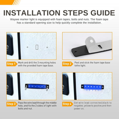 Waywe 3.8Inch Side Marker Light 10PCS 6LED Blue Trailer Camper Clearance Marine Boat Navigation Port Starboard Indicator Lights for 12V DC Kayak Sailboat Yacht Truck RV