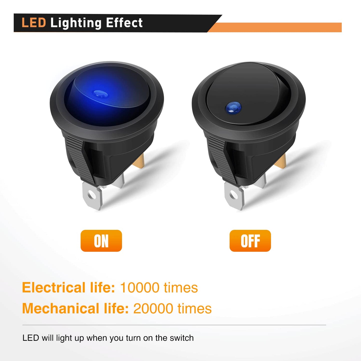 Waywe 12PCS Round Toggle LED Switch DC 12V 20A Rocker SPST Switch On Off Control Blue Green Yellow Red for Cars Trucks Boats RVs