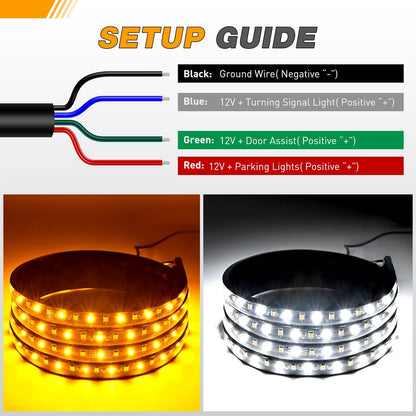 Waywe Truck Running Board Lights - 2PCS 60 Inch DRL LED Side Maker Light Kits for Extended and Crew Cab Trucks Pickup White Courtesy Amber Sequential Turn Signal Lighting Strips