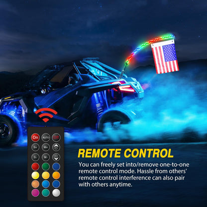 Waywe 1PC 3FT LED Whip Light Spiral RGB Chasing RF Remote Durable Lighted Antenna Whips w/ Rocker Switch for UTV ATV Truck Sand Rail Buggy Dune RZR Can-am