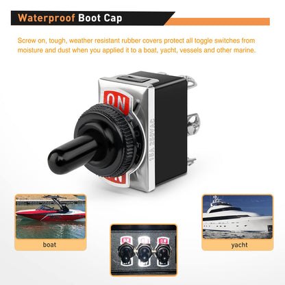 Waywe 5 Pack 6Pin Heavy Duty Rocker Toggle Switch 15A 250V 20A 125V DPDT 6 Pin ON Off ON Switch Metal Bat Waterproof Boot Cap Cover