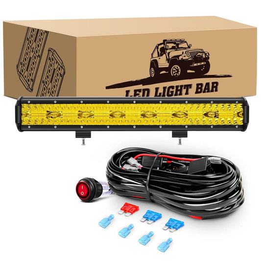 Waywe 20Inch 420W Amber LED Light Bar 42000LM Super Bright Triple Row Flood Spot Combo Off Road Driving Led Work Light with Led Wiring Harness