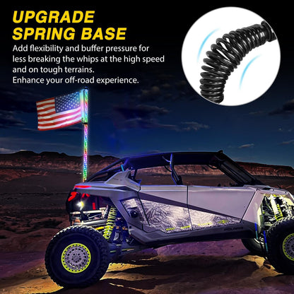 Waywe 1PC 4FT LED Whip Light with Spring Base Spiral RGB Chasing RF Remote Lighted Whips w/ Rocker Switch LED Antenna for UTV ATV Truck Sand Rail Buggy Dune RZR Can-am