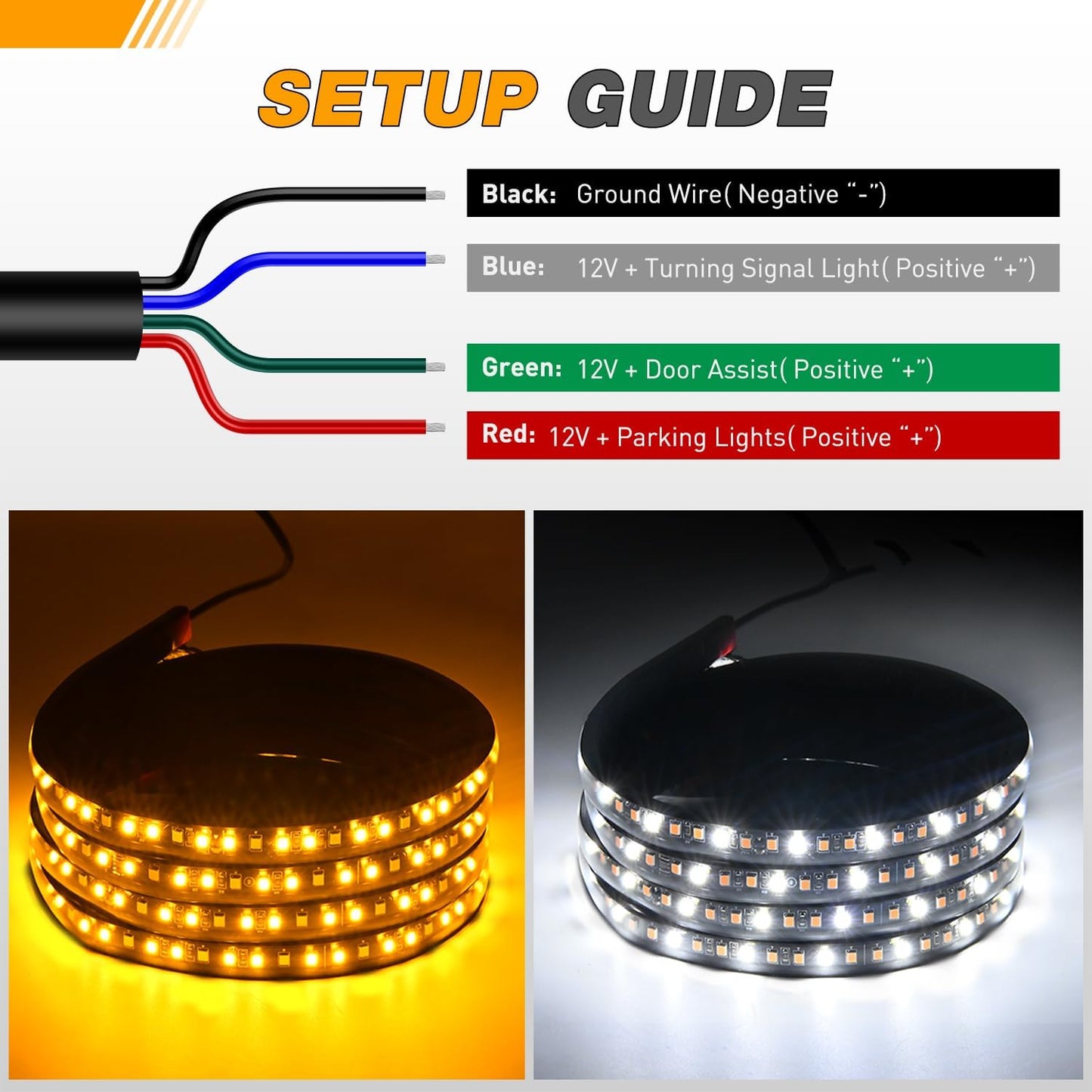 Waywe Truck Running Board Lights - 2PCS 70 Inch DRL LED Side Maker Light Kits for Extended and Crew Cab Trucks Pickup White Courtesy Amber Sequential Turn Signal Lighting Strips