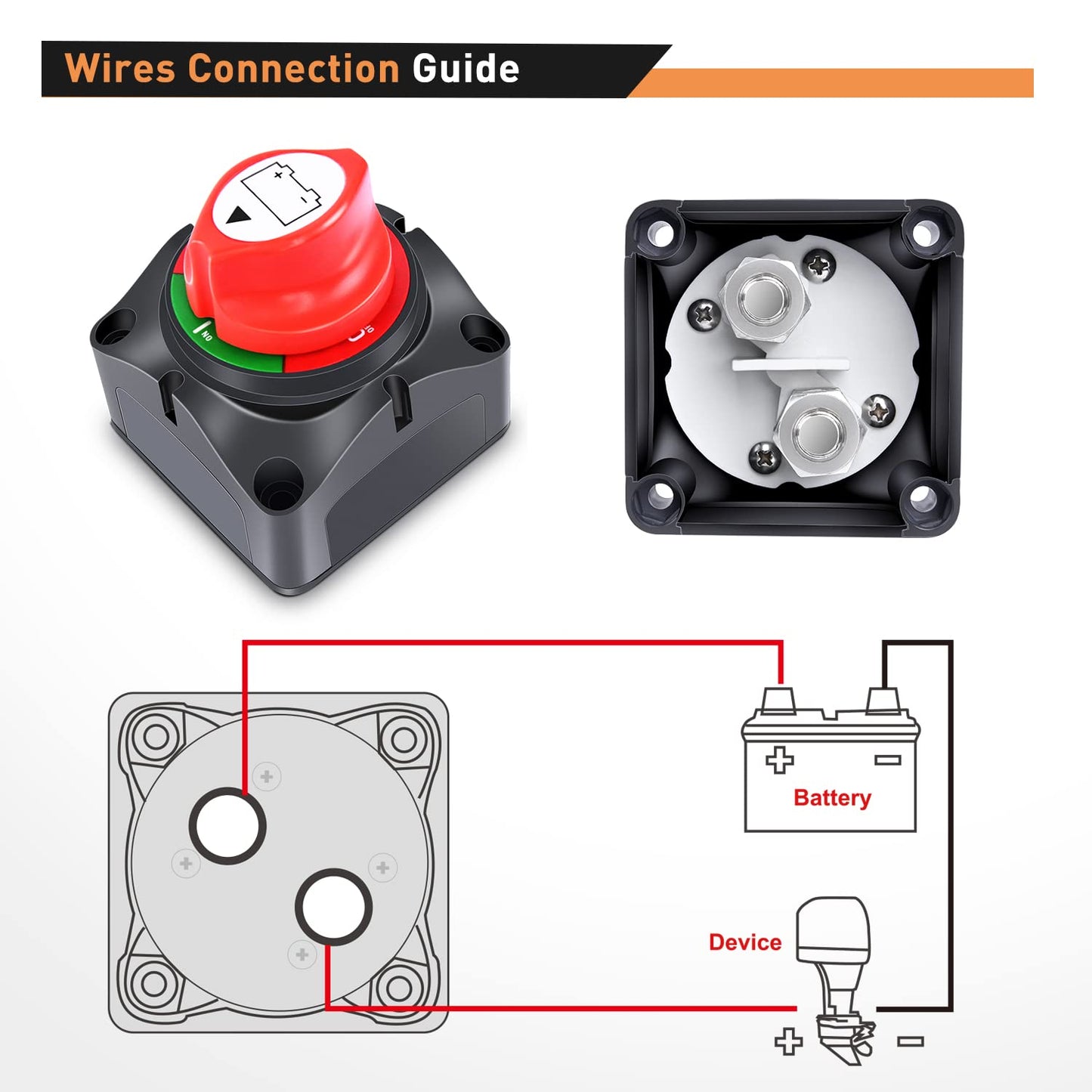 Waywe Battery Switch On Off 12V 48V Waterproof Heavy Duty  Power Cut  Master Kill Switches Ignition Protected Disconnect Isolator for Car Vehicle RV and Marine Boat