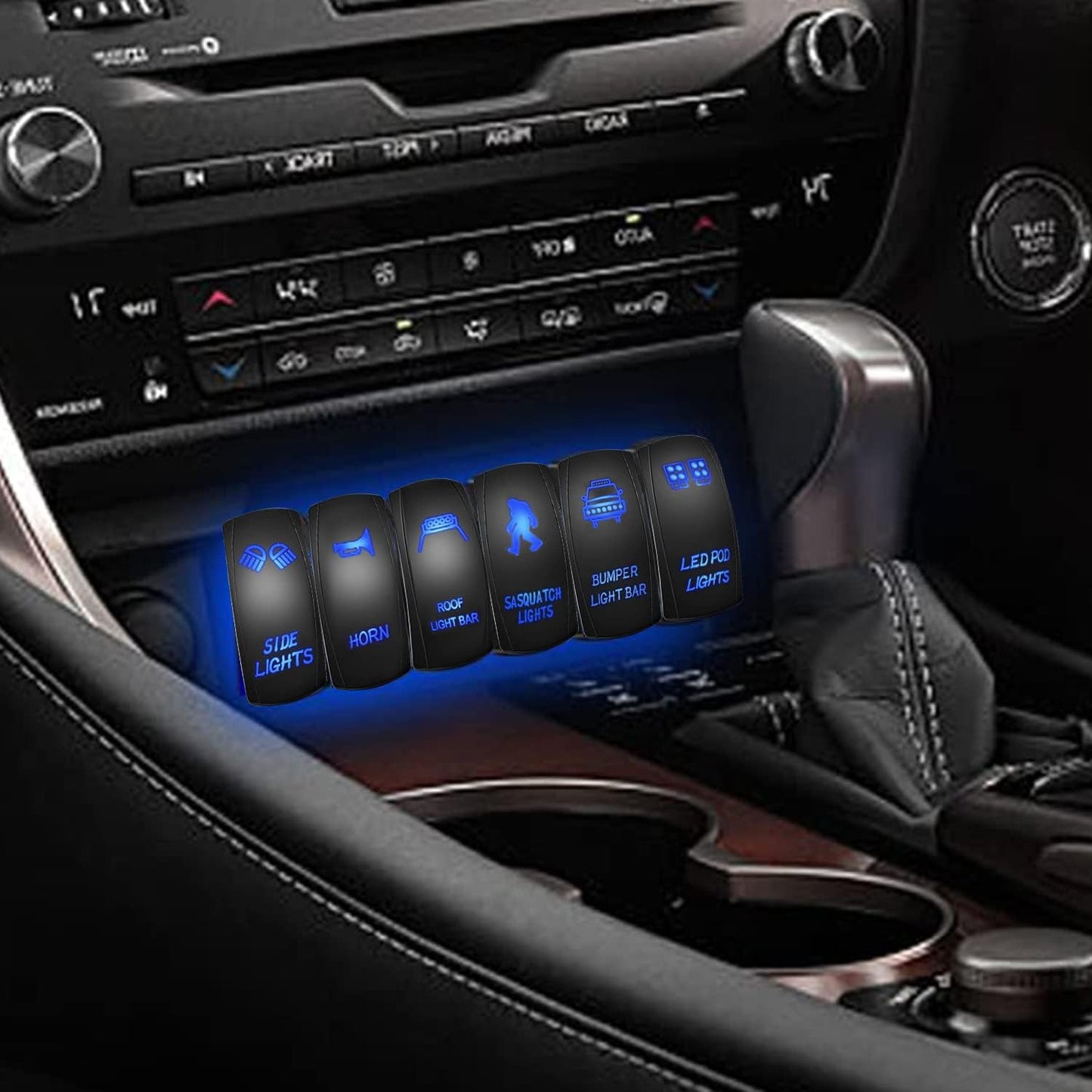 Waywe Side Lights Rocker Switch Led Light Bar 5Pin Laser On Off SPST switches 20A 12V 10A 24V Blue with Jumper Wires Set for Cars Trucks RVs