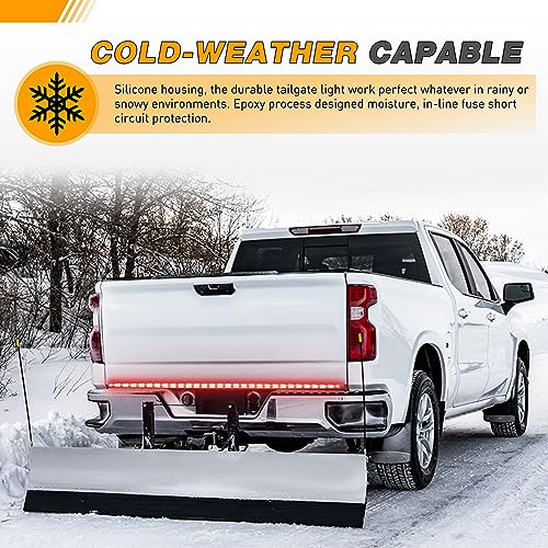 Waywe 60" Truck Tailgate Light Bar 5 Function 264 LED Strip Double Row Universal for Pickup with Red Running Brake Turn Signals White Reverse Lights