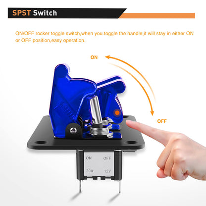 Waywe 3 Gang Toggle Switch 12V Rocker Switch Panel with LED Light and Flip Cover Heavy-Duty ON Off Switch Plate 3 Pin SPST Rocker Switch