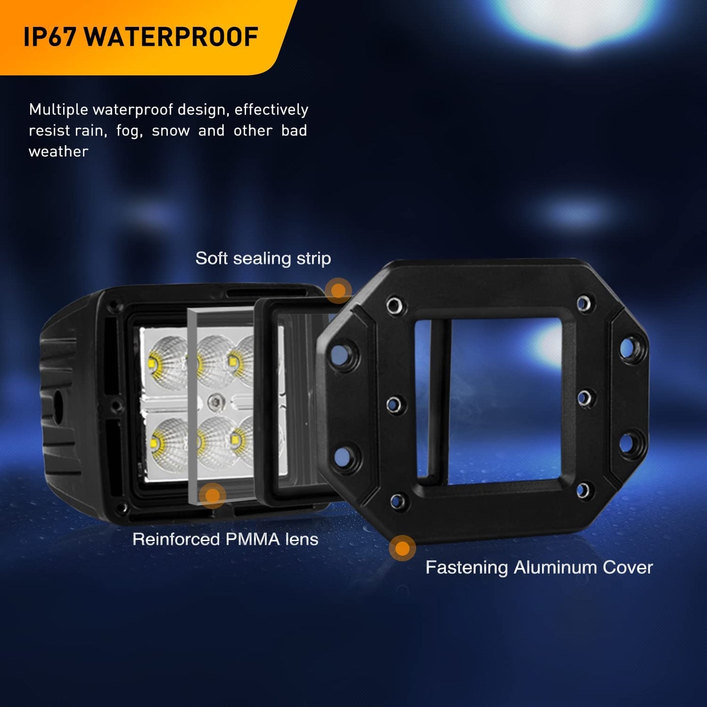 Waywe Led Light Bar 2 PCS 18W Flood Led Pods LED Work Light Flush Mount Off Road Backup Fog Lights Driving Lamp for Truck Dodge Ram Bumper Boat 4x4
