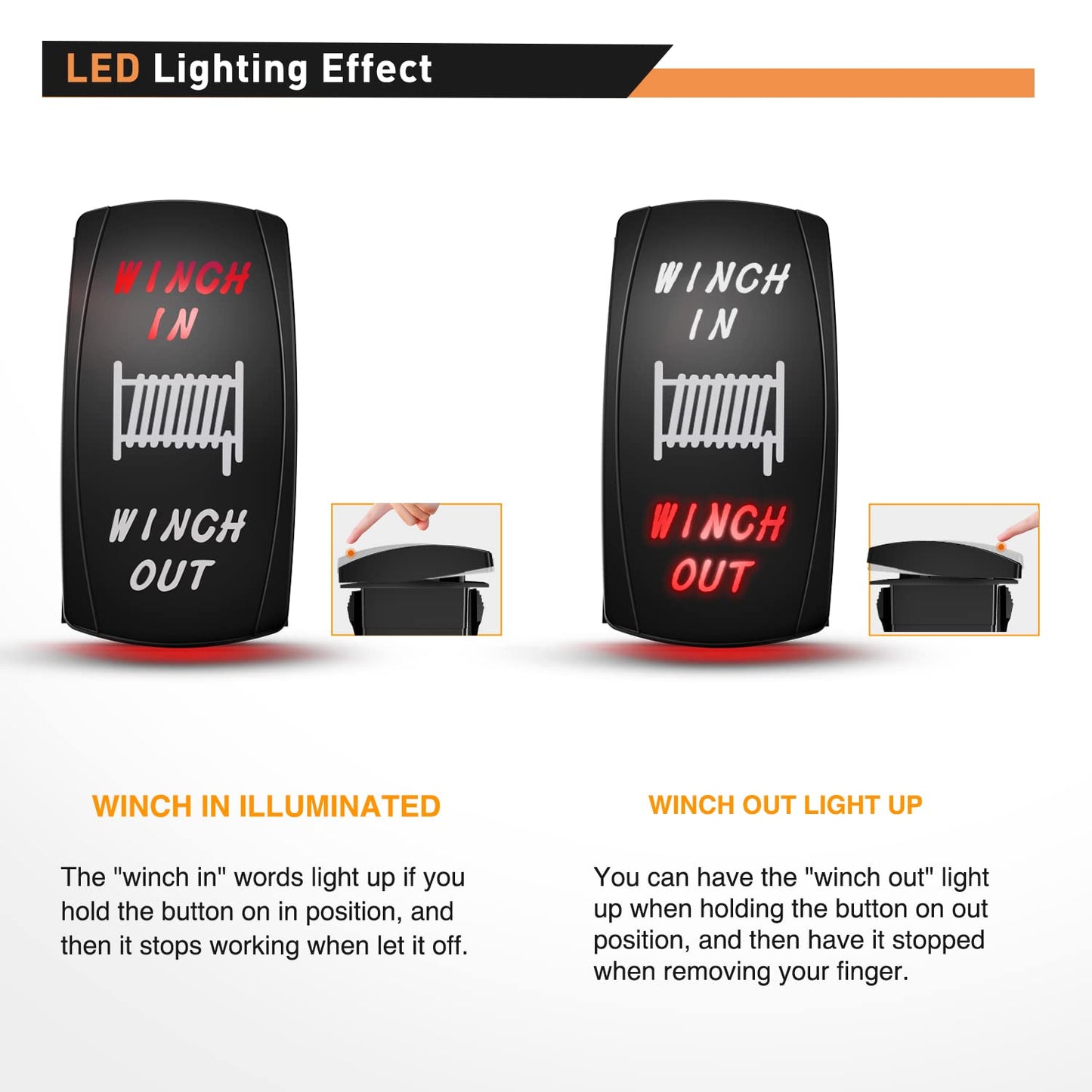 Waywe Winch Rocker Switch Momentary Toggle Switch ON Off ON Switch DPDT 7Pin 12V 24V Switch Jumper Wires Winch in Out Switch Red for Cars Trucks Caravans Boats