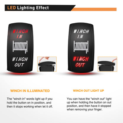 Waywe Winch Rocker Switch Momentary Toggle Switch ON Off ON Switch DPDT 7Pin 12V 24V Switch Jumper Wires Winch in Out Switch Red for Cars Trucks Caravans Boats