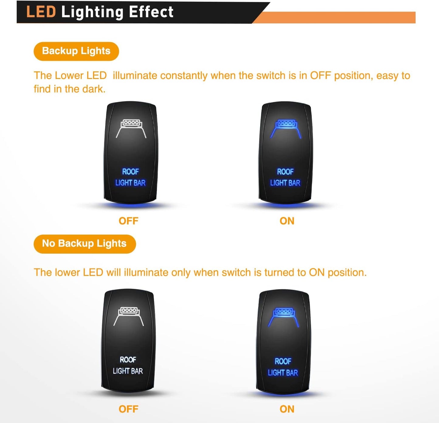Waywe Roof Light Bar Rocker Switch Led Light Bar Switch 5Pin Laser On Off SPST switches 20A 12V 10A 24V Switch Blue with Jumper Wires Set for Cars Trucks RVs