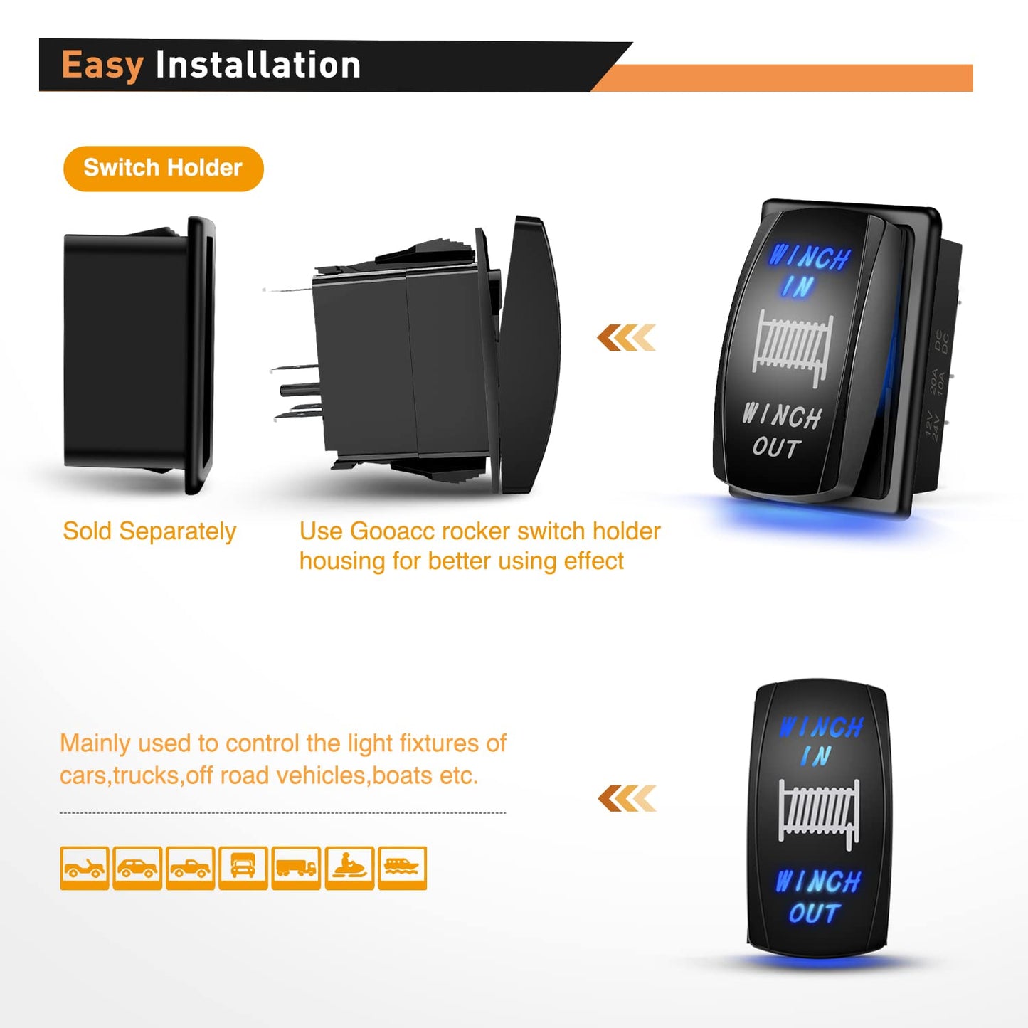 Waywe Winch Rocker Switch Momentary Toggle Switch ON Off ON Switch DPDT 7Pin 12V 24V Switch Jumper Wires Winch in Out Switch Blue for Cars Trucks Caravans Boats