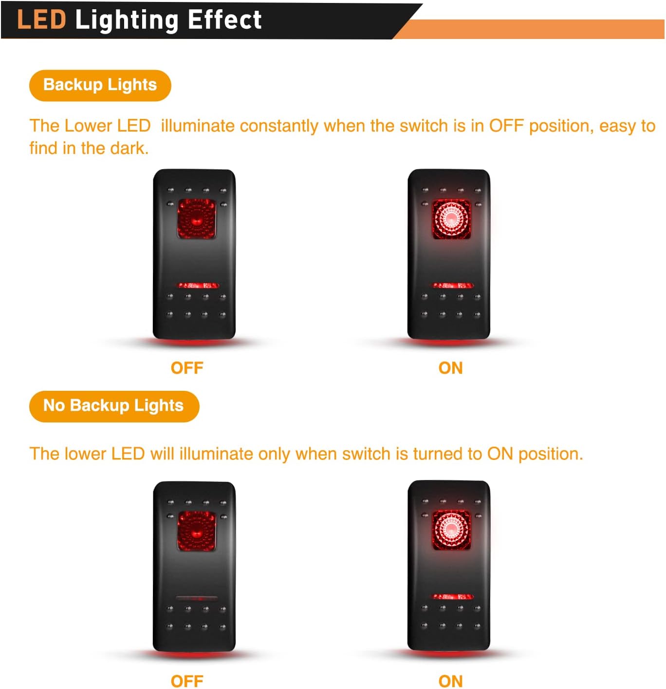 Waywe 6 Pack Rocker Switches with Night Glow Stickers 5 PIN SPST Red Backlit 12V 24V Toggle Switch for Cars Trucks RVs Boats Auto Motorcycles