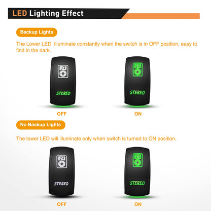 Waywe Stereo Rocker Switch Led Light Bar Switches 5Pin Laser On Off SPST switches Green 20A 12V 10A 24V  with Jumper Wires Set for Cars Trucks RVs