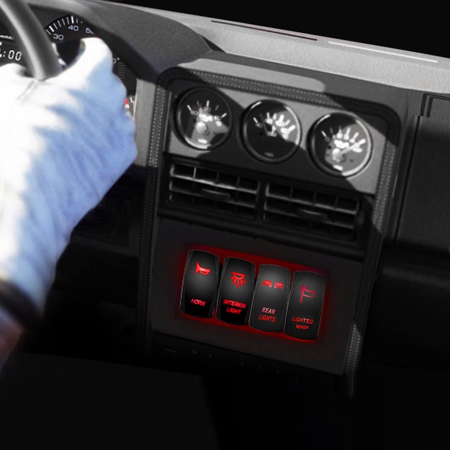 Waywe Rear Lights Rocker Switch Led Light Bar Switch 5Pin Laser On Off switches Red 20A 12V 10A 24V Switch with Jumper Wires Set for Cars Trucks RVs