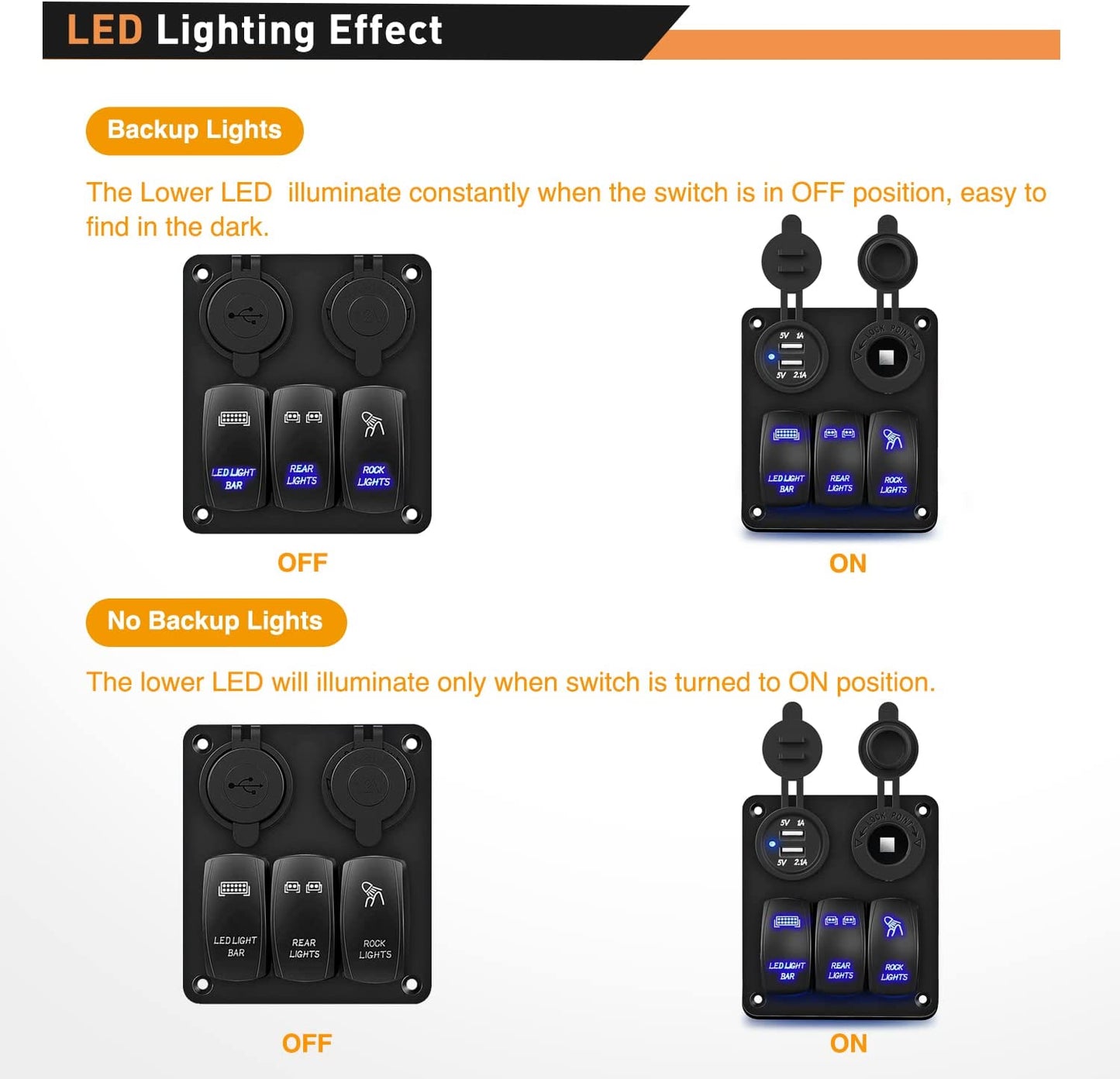 Waywe 3 Gang Rocker Switch Panel with USB Charger and Cigarette Lighter 12V 24V Toggle Switch LED Light Bar Switch Rear Lights Switch Rock Lights Switch for Cars Rvs Trucks