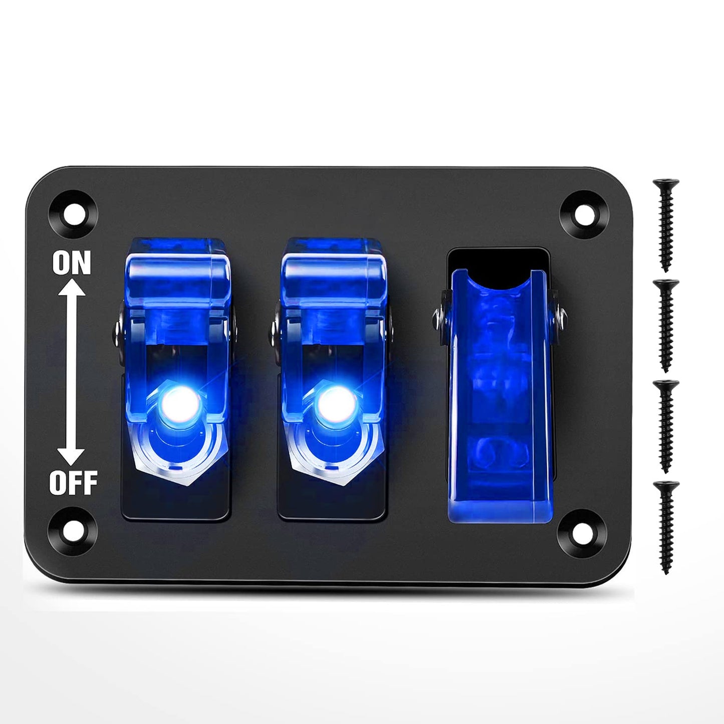 Waywe 3 Gang Toggle Switch 12V Rocker Switch Panel with LED Light and Flip Cover Heavy-Duty ON Off Switch Plate 3 Pin SPST Rocker Switch