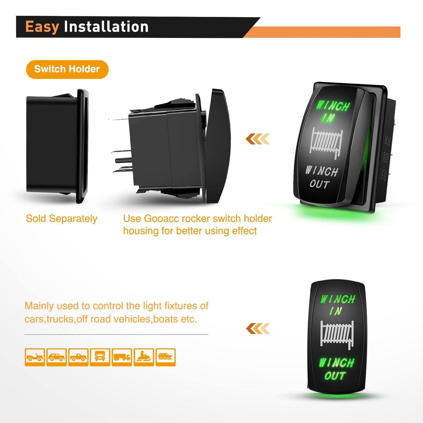 Waywe Winch Rocker Switch Momentary Toggle Switch ON Off ON Switch DPDT 7Pin 12V 24V Switch Jumper Wires Winch in Out Switch Green for Cars Trucks Caravans Boats