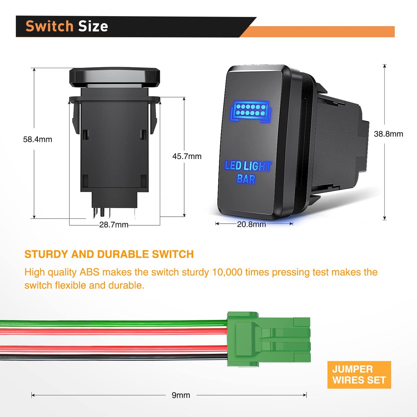 Waywe LED Light BAR Push Button Switch 12V ON Off Switches with Connector Wire Kit 1.54" x 0.83" Replacement for Toyota Tacoma Tundra 4Runner FJ Cruiser Hilux Fortuner