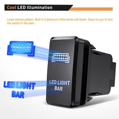 Waywe LED Light BAR Push Button Switch 12V ON Off Switches with Connector Wire Kit 1.54" x 0.83" Replacement for Toyota Tacoma Tundra 4Runner FJ Cruiser Hilux Fortuner