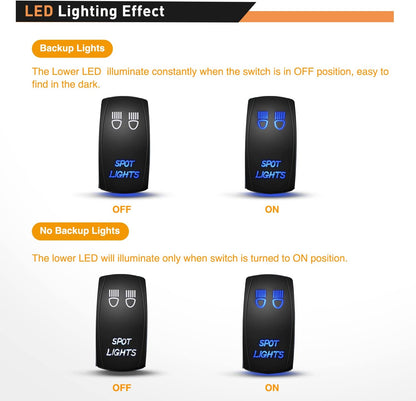 Waywe SPOT Lights Rocker Switch Led Light Bar Switch 5Pin Laser On Off switches 20A 12V 10A 24V Switch with Jumper Wires Set for Cars Trucks RVs