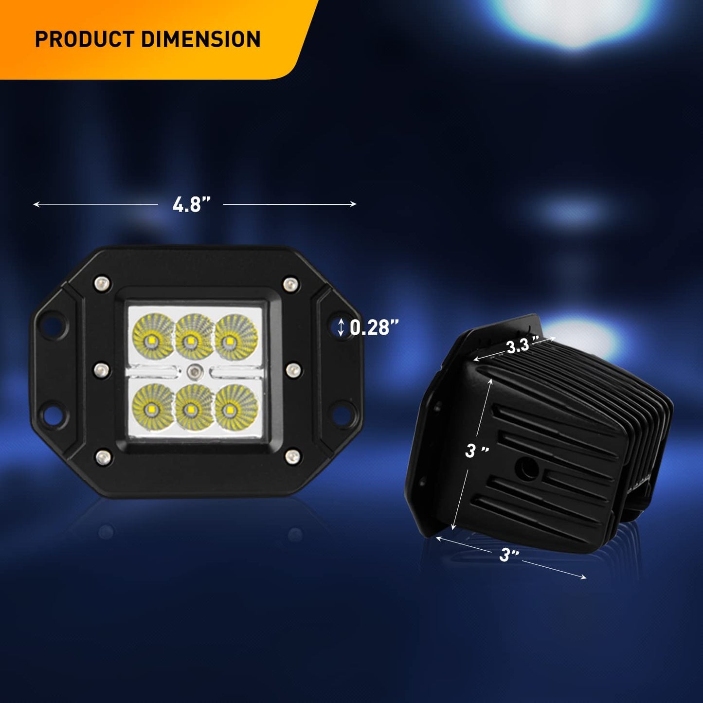 Waywe Led Light Bar 2 PCS 18W Flood Led Pods LED Work Light Flush Mount Off Road Backup Fog Lights Driving Lamp for Truck Dodge Ram Bumper Boat 4x4