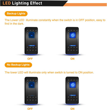 Waywe 6 Pack Rocker Switches with Night Glow Stickers 5 PIN SPST Rocker Switches with Blue Backlit 12V 24V Toggle Switches for Cars Trucks RVs Boats Auto Motorcycles