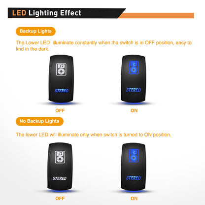 Waywe Stereo Rocker Switch Led Light Bar 5Pin Laser On Off SPST switches Blue 20A 12V 10A 24V Switches with Jumper Wires Set for Cars Trucks RVs