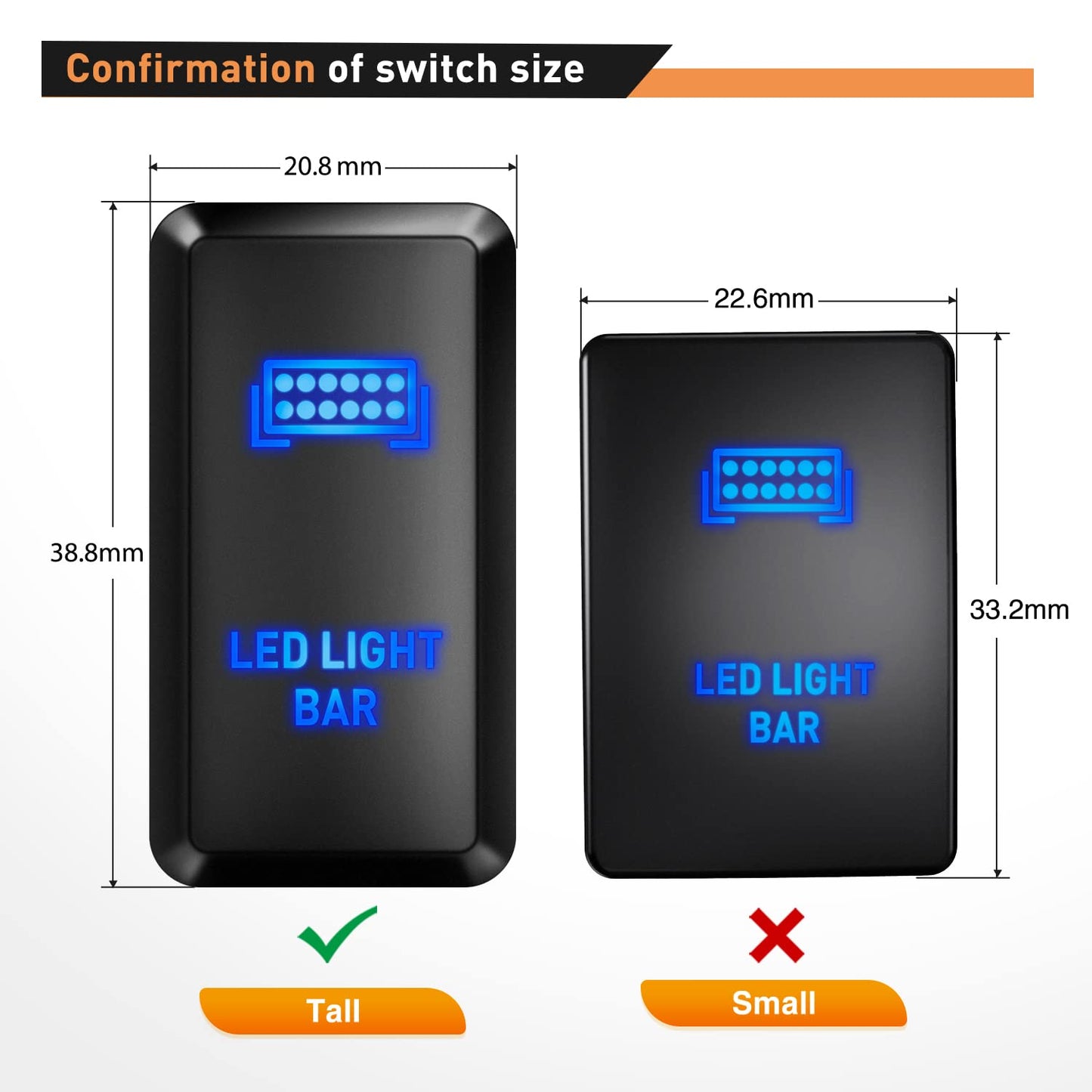 Waywe LED Light BAR Push Button Switch 12V ON Off Switches with Connector Wire Kit 1.54" x 0.83" Replacement for Toyota Tacoma Tundra 4Runner FJ Cruiser Hilux Fortuner