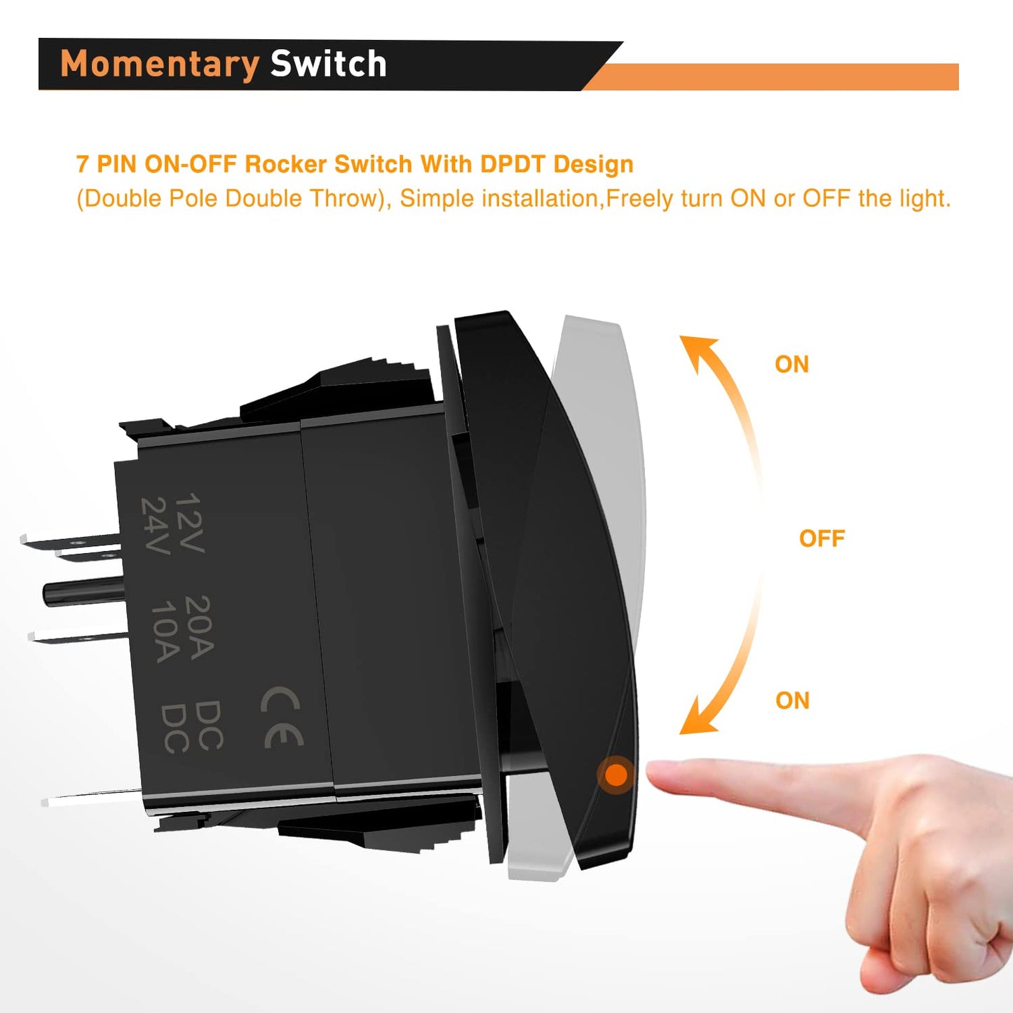 Waywe Winch Rocker Switch Momentary Toggle Switch ON Off ON Switch DPDT 7Pin 12V 24V Switch Jumper Wires Winch in Out Switch Blue for Cars Trucks Caravans Boats