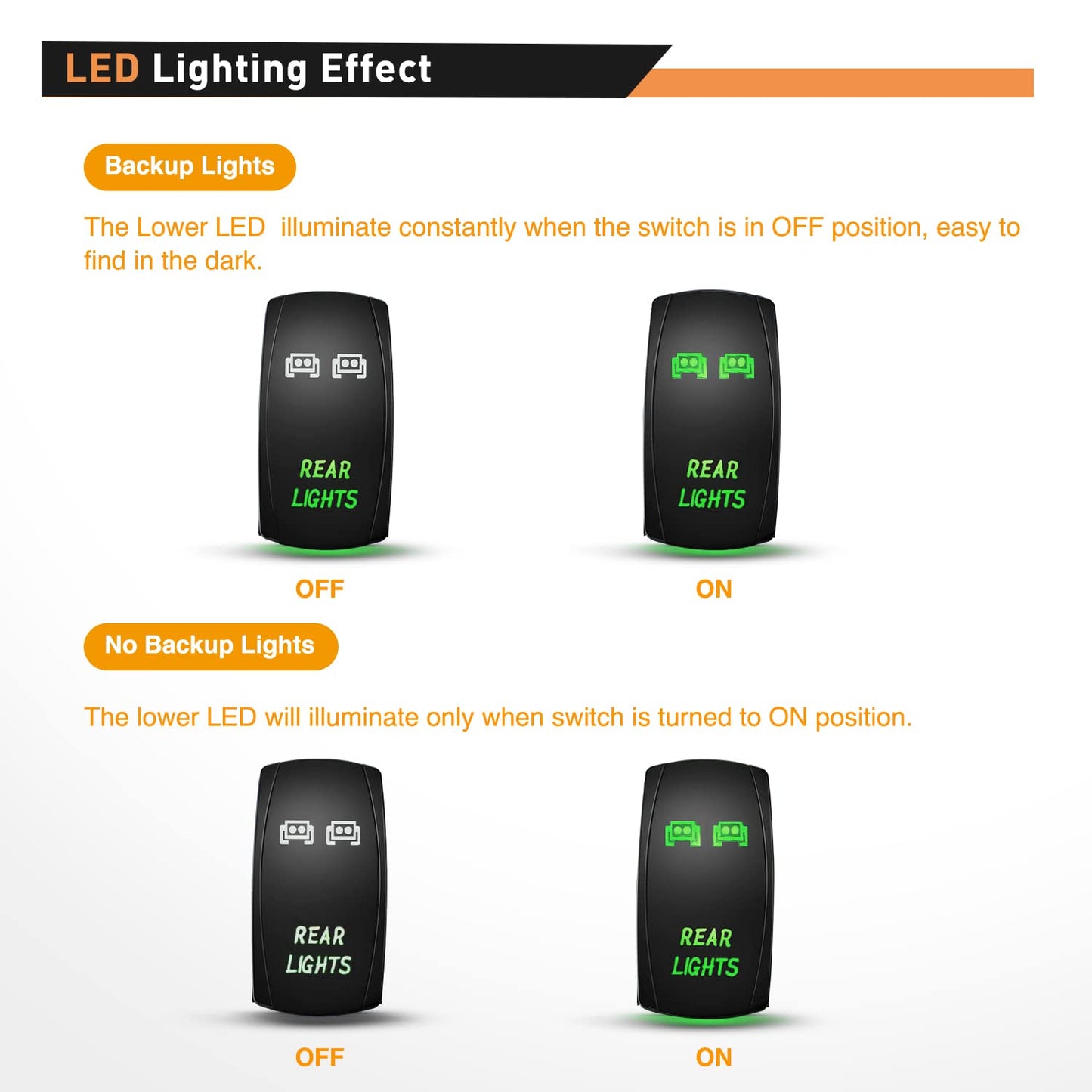 Waywe Rear Lights Rocker Switch Led Light Bar Switch 5Pin Laser On Off switches Green 20A 12V 10A 24V Switch with Jumper Wires Set for Cars Trucks RVs