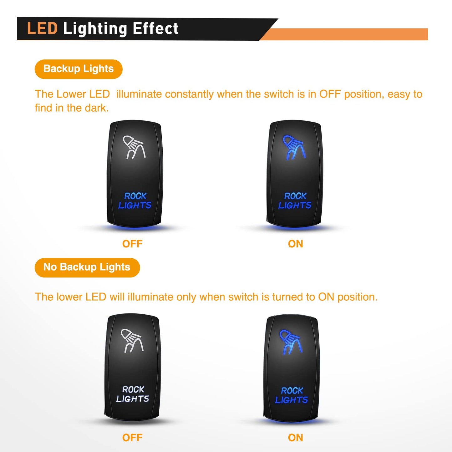 Waywe Rock Lights Rocker Switch Led Light Bar Switch 5Pin Laser On Off SPST switches 20A 12V 10A 24V Switch Blue with Jumper Wires Set for Cars Trucks RVs