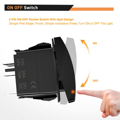 Waywe Rock Lights Rocker Switch Led Light Bar Switch 5Pin Laser On Off SPST switches 20A 12V 10A 24V Switch Blue with Jumper Wires Set for Cars Trucks RVs