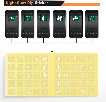 Waywe 8 Gang Rocker Switch Panel 5Pin On Off Toggle Switch Aluminum Holder 12V 24V Dash Pre-Wired Green Backlit Switches for Automotive Cars Marine Boats RVs Truck