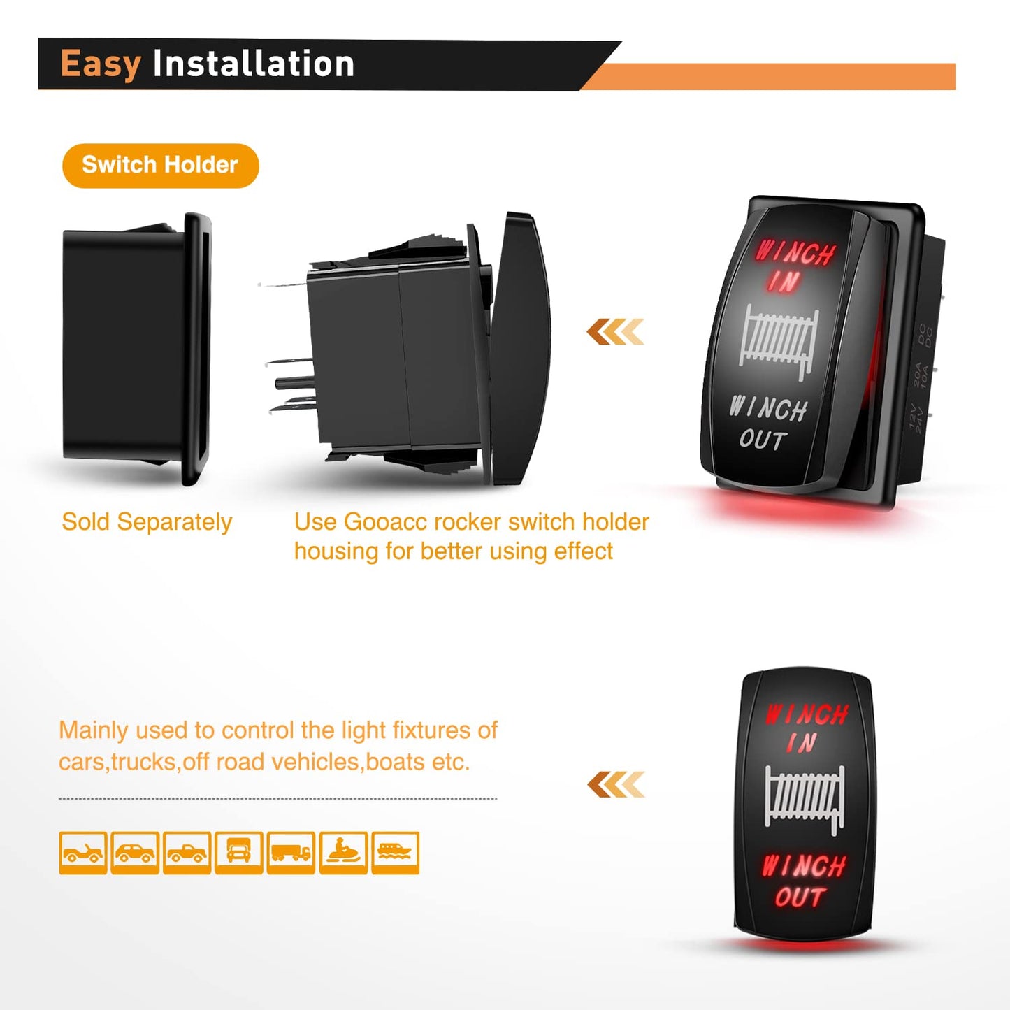 Waywe Winch Rocker Switch Momentary Toggle Switch ON Off ON Switch DPDT 7Pin 12V 24V Switch Jumper Wires Winch in Out Switch Red for Cars Trucks Caravans Boats