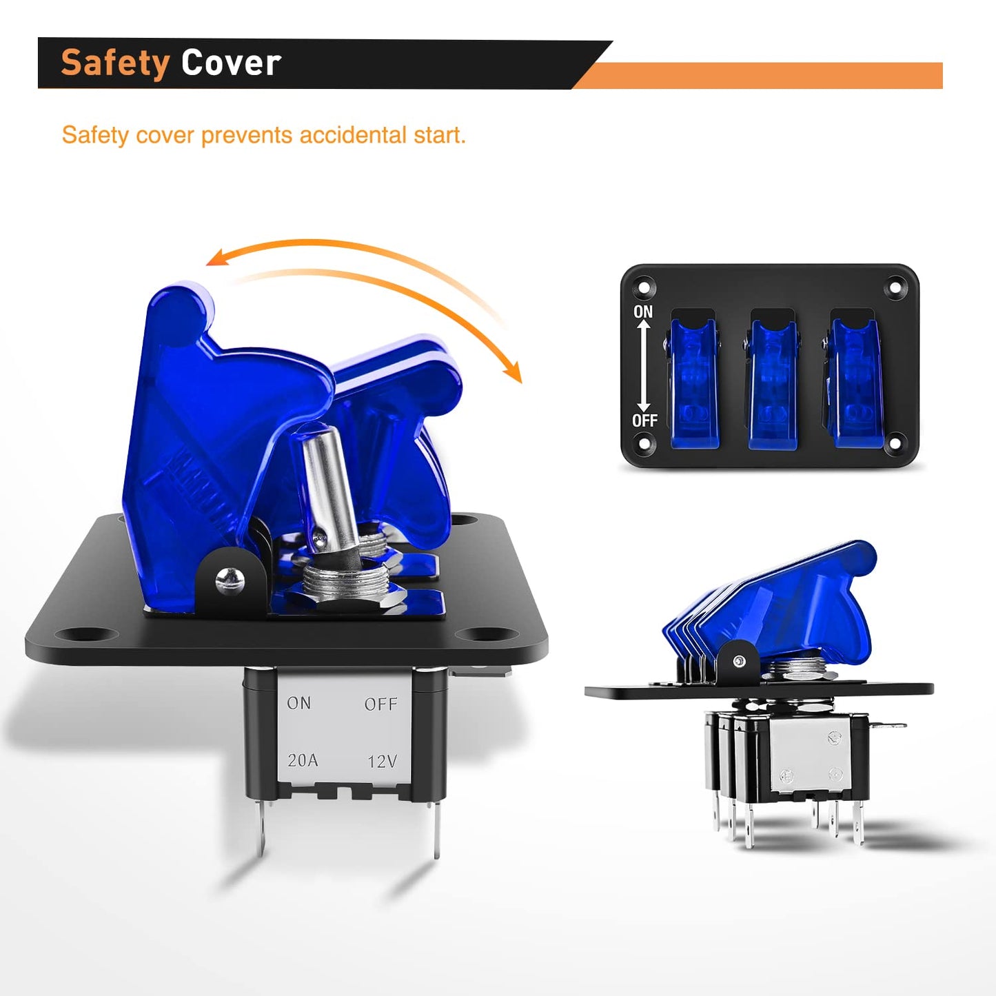 Waywe 3 Gang Toggle Switch 12V Rocker Switch Panel with LED Light and Flip Cover Heavy-Duty ON Off Switch Plate 3 Pin SPST Rocker Switch