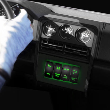 Waywe Rear Lights Rocker Switch Led Light Bar Switch 5Pin Laser On Off switches Green 20A 12V 10A 24V Switch with Jumper Wires Set for Cars Trucks RVs
