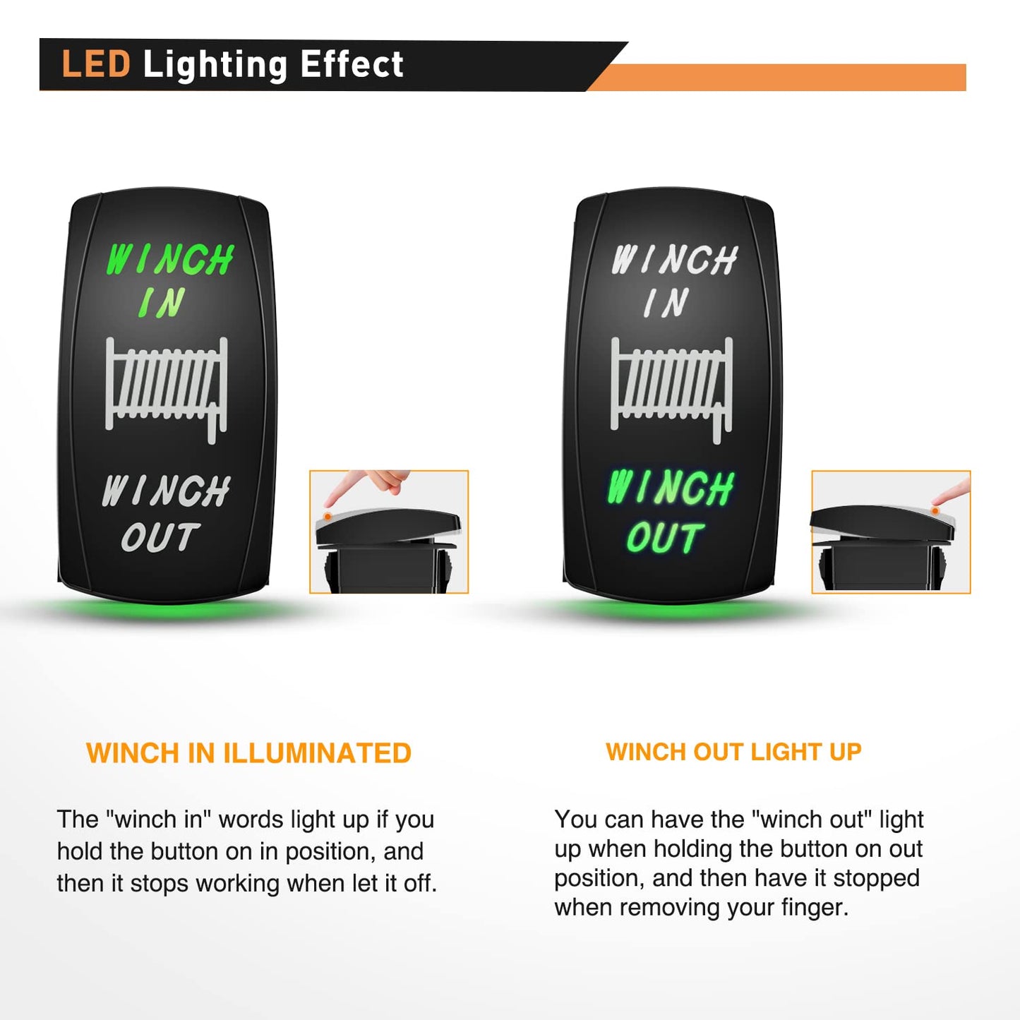 Waywe Winch Rocker Switch Momentary Toggle Switch ON Off ON Switch DPDT 7Pin 12V 24V Switch Jumper Wires Winch in Out Switch Green for Cars Trucks Caravans Boats