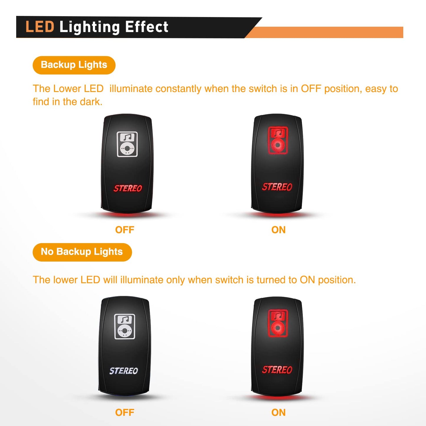 Waywe Stereo Rocker Switch Led Light Bar Switch 5Pin Laser On Off SPST switches Red 20A 12V 10A 24V Switch with Jumper Wires Set for Cars Trucks RVs