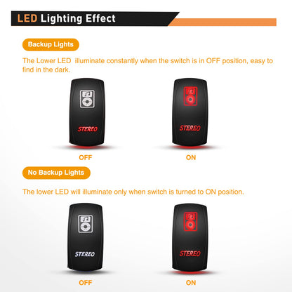 Waywe Stereo Rocker Switch Led Light Bar Switch 5Pin Laser On Off SPST switches Red 20A 12V 10A 24V Switch with Jumper Wires Set for Cars Trucks RVs