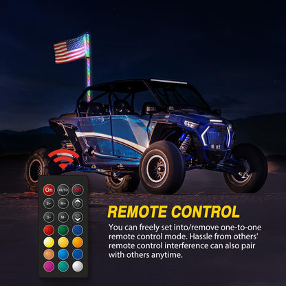 Waywe 1PC 3FT LED Whip Light with Spring Base Spiral RGB Chasing RF Remote Lighted Antenna Whips w/ Rocker Switch for UTV ATV Truck Sand Rail Buggy Dune RZR Can-am