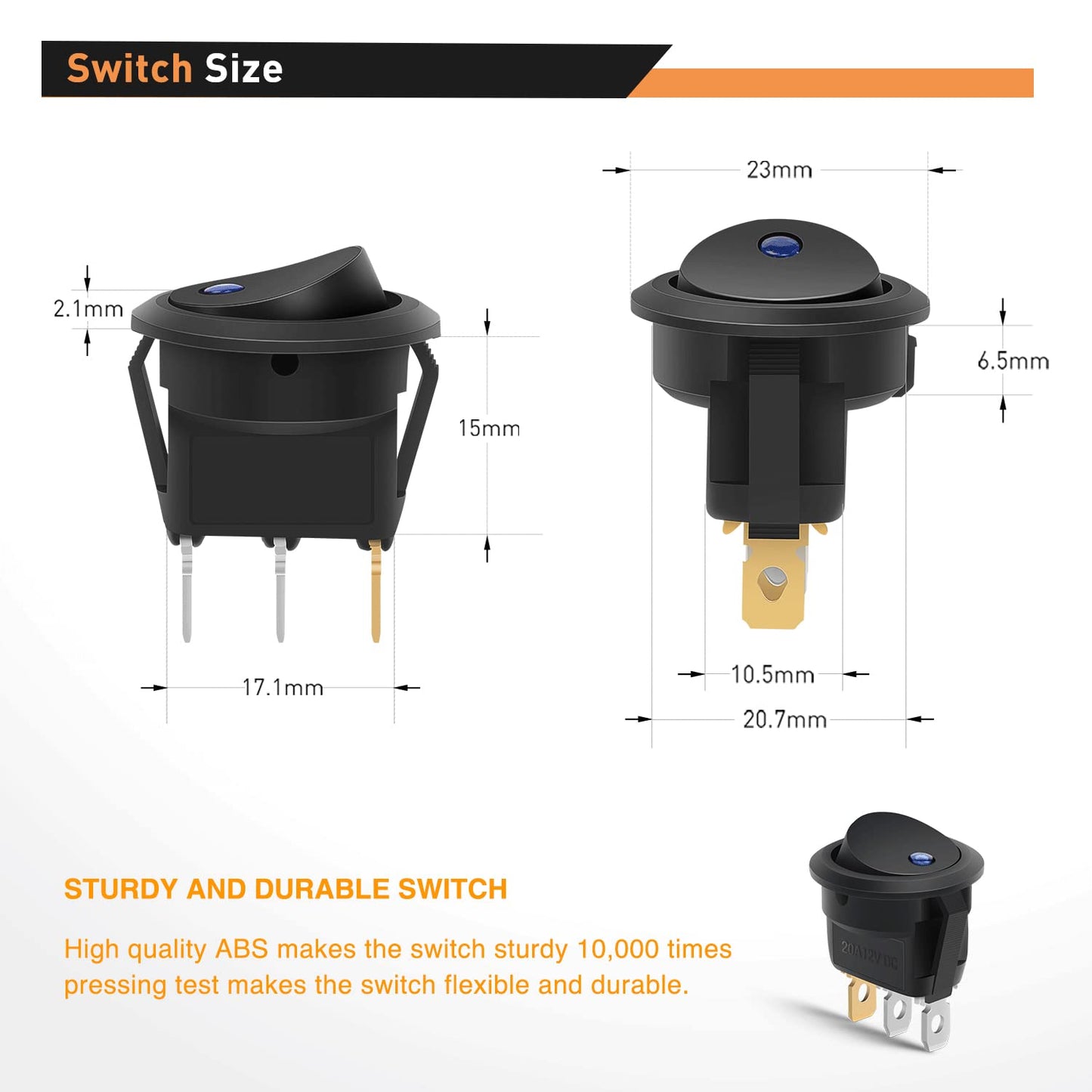 Waywe 12PCS Round Toggle LED Switch DC 12V 20A Rocker SPST Switch On Off Control Blue Green Yellow Red for Cars Trucks Boats RVs