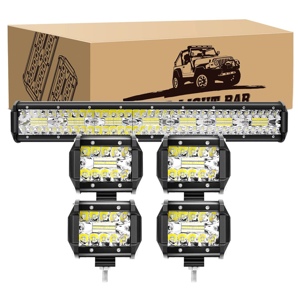 Waywe 4Pcs 4Inch 60W Cube LED Fog Lights Led Light Pods, 20Inch 420W Spot Flood Combo Triple Row Off-Road led Driving Lights Waterproof for Trucks ATV
