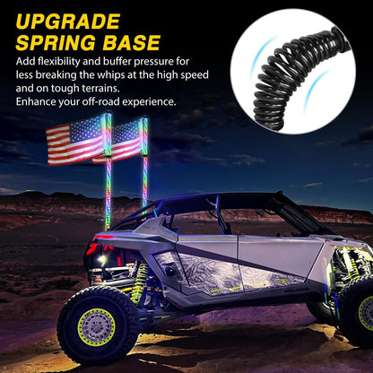 Waywe 2 PCS 5FT LED Whip Light with Spring Base Bluetooth App RF Remote Control Stop Turn Reverse Lights Antenna Whips for UTV ATV Truck Buggy Dune RZR Can-am