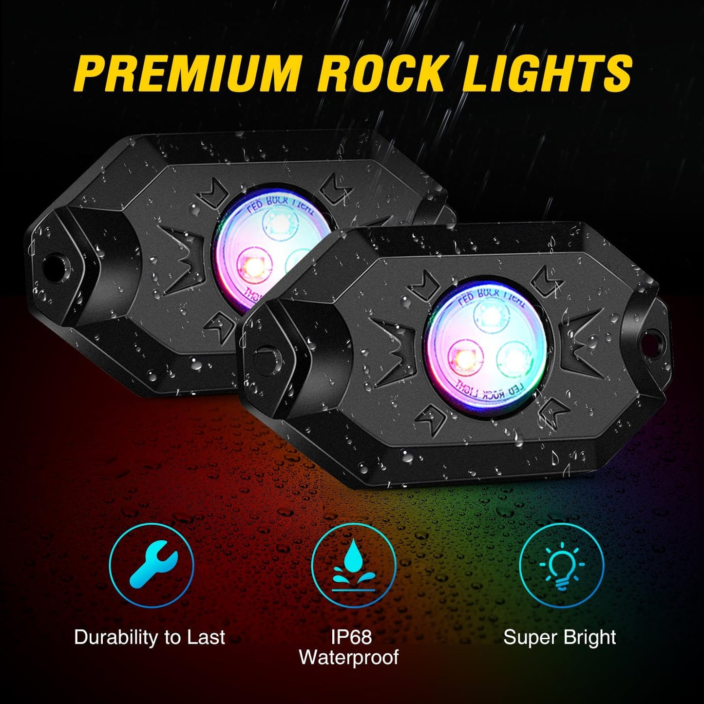 Waywe 2 PCS 3FT LED Whip Light with 4PCS Rock Lights Kit Spiral RGB Chasing App Remote Control Stop Turn Reverse Lighted Whips for UTV ATV Truck Buggy Dune RZR