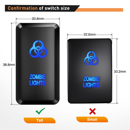 Waywe Zombie Lights Push Button Switch 12V ON Off Switches with Connector Wire Kit 1.54" x 0.83" Replacement for Toyota Tacoma Tundra 4Runner FJ Cruiser Hilux Fortuner