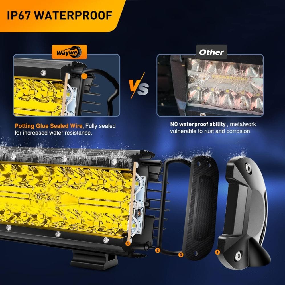 Waywe 20Inch 420W Amber LED Light Bar 42000LM Super Bright Triple Row Flood Spot Combo Off Road Driving Led Work Light with Led Wiring Harness