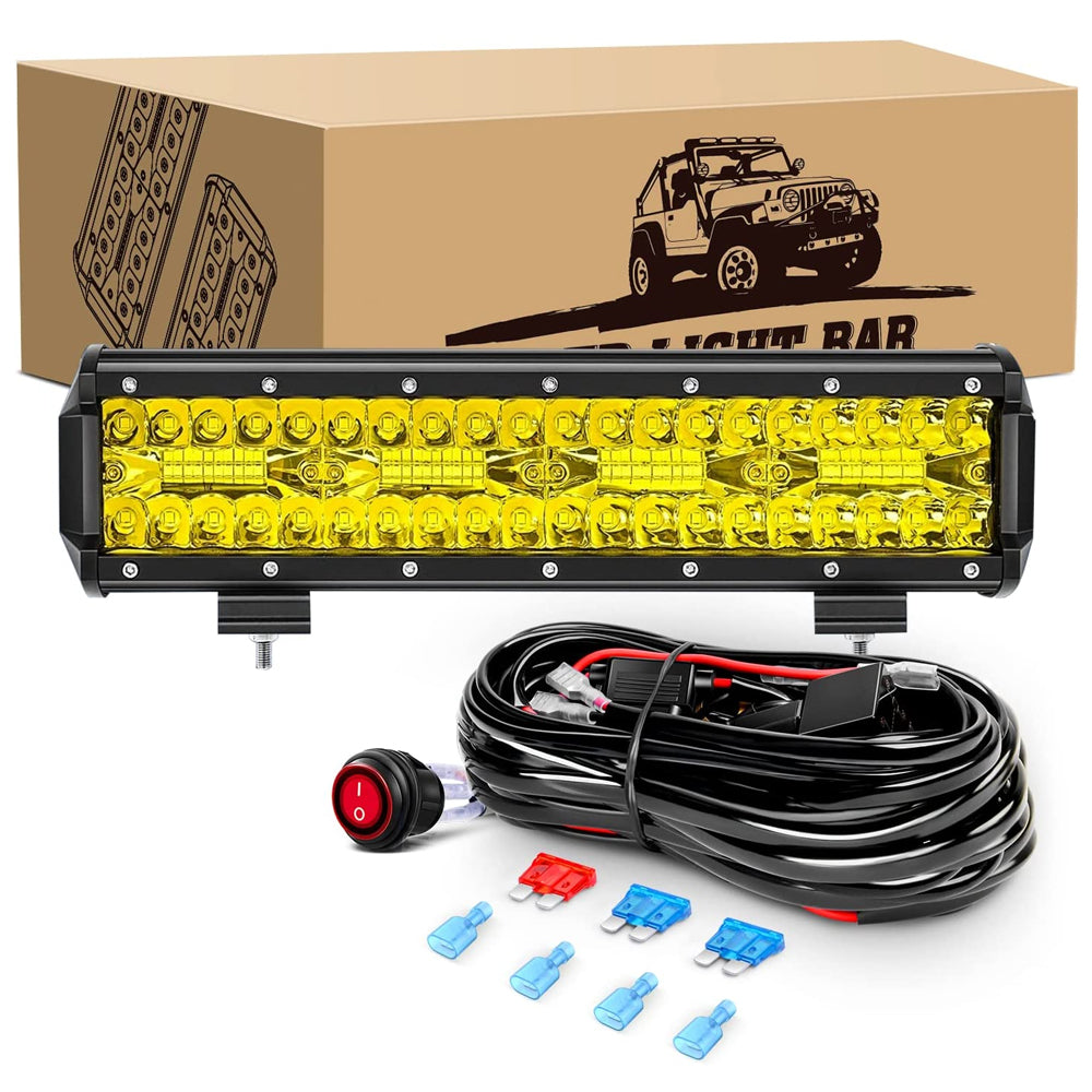Waywe 12Inch 240W Triple Row Amber Led Light bar 30000LM Flood Spot Combo Off Road Work Light Driving Boat with Wiring Harness for UTV Jeep Truck Boat